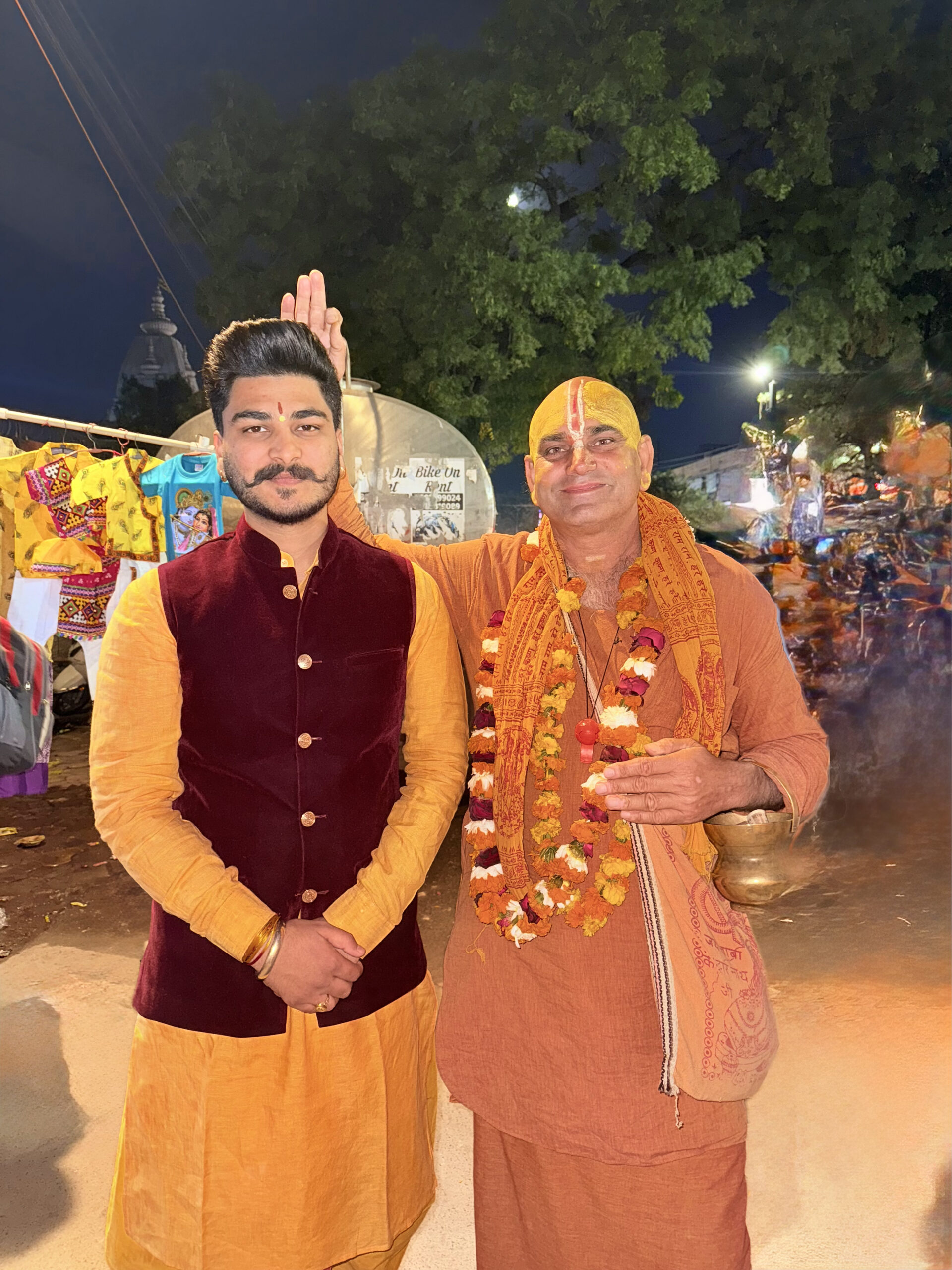 Pt. Deepak Shastri Ji receiving blessings from a saint